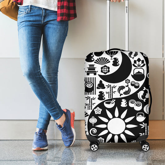 Black And White Japanese Yin Yang Print Luggage Cover
