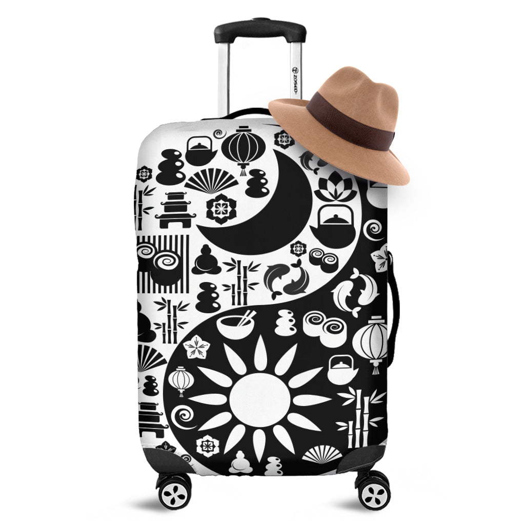 Black And White Japanese Yin Yang Print Luggage Cover