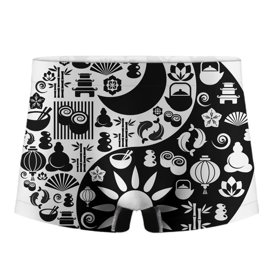 Black And White Japanese Yin Yang Print Men's Boxer Briefs
