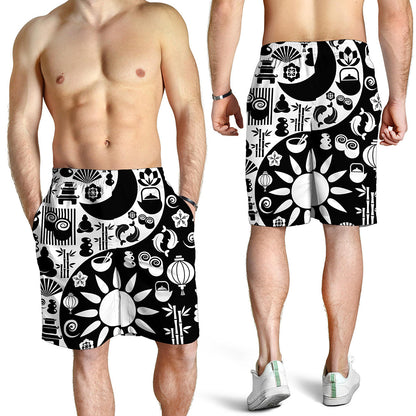 Black And White Japanese Yin Yang Print Men's Shorts