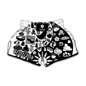 Black And White Japanese Yin Yang Print Muay Thai Boxing Shorts