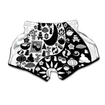 Black And White Japanese Yin Yang Print Muay Thai Boxing Shorts