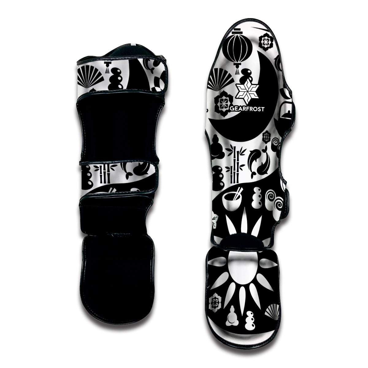 Black And White Japanese Yin Yang Print Muay Thai Shin Guard