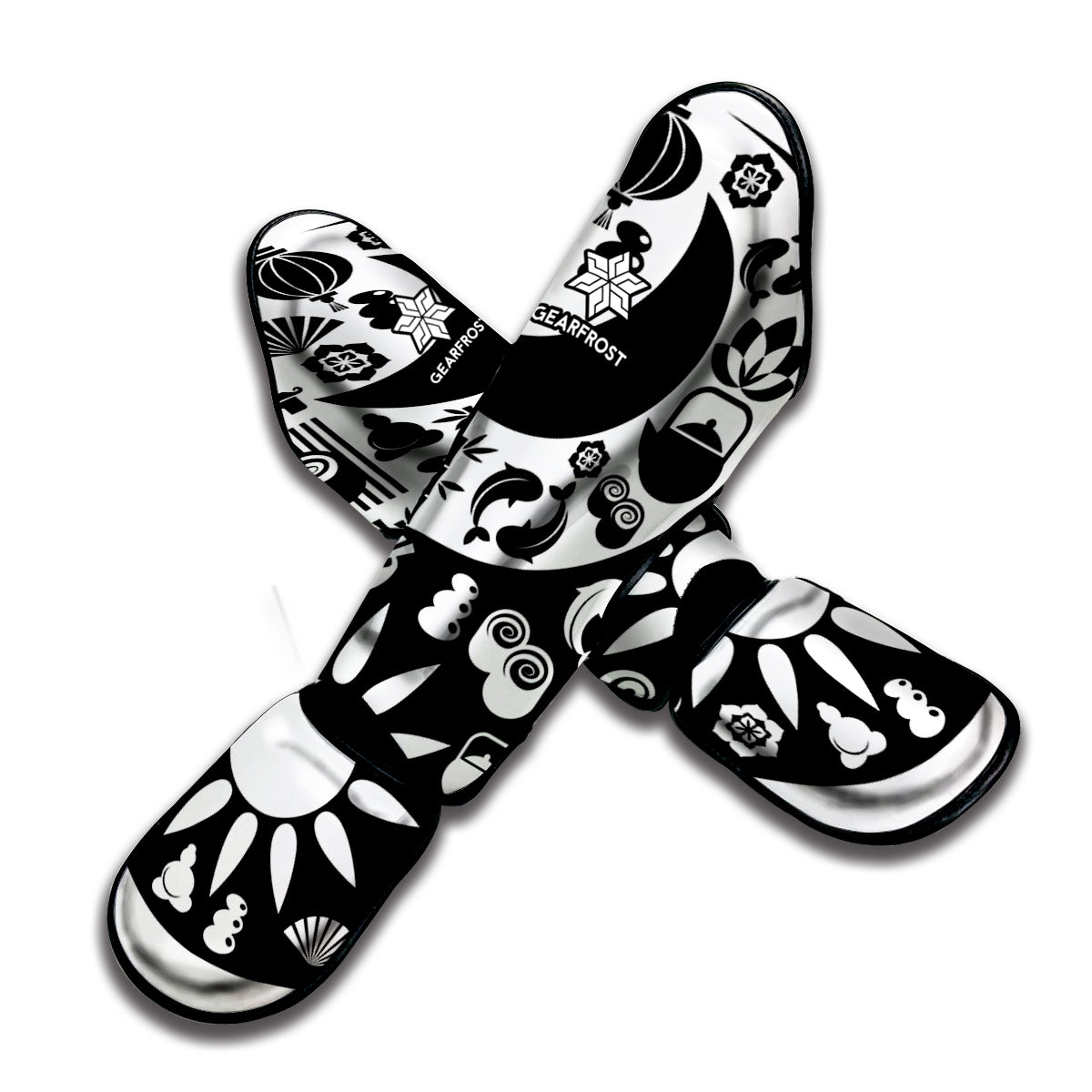 Black And White Japanese Yin Yang Print Muay Thai Shin Guard