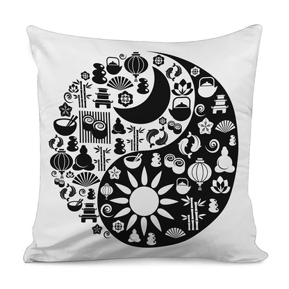 Black And White Japanese Yin Yang Print Pillow Cover