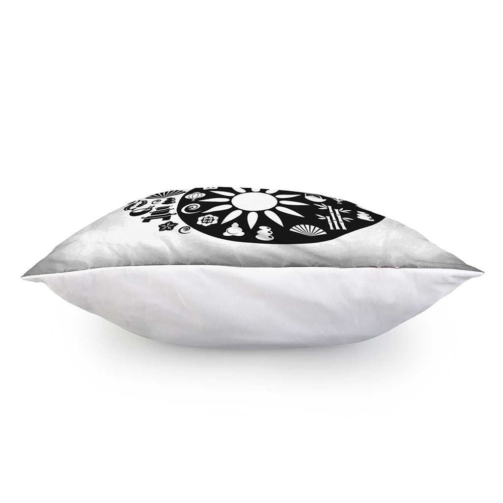 Black And White Japanese Yin Yang Print Pillow Cover