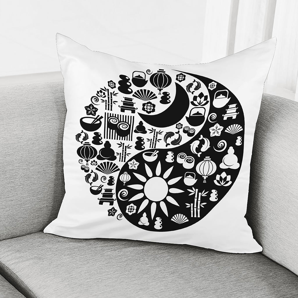 Black And White Japanese Yin Yang Print Pillow Cover