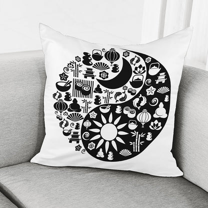 Black And White Japanese Yin Yang Print Pillow Cover