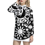 Black And White Japanese Yin Yang Print Pullover Hoodie Dress