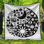 Black And White Japanese Yin Yang Print Quilt