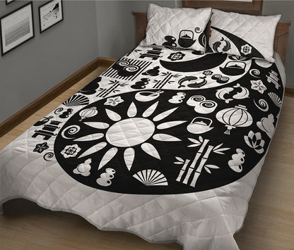 Black And White Japanese Yin Yang Print Quilt Bed Set