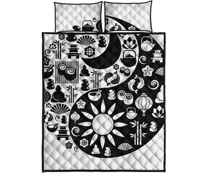 Black And White Japanese Yin Yang Print Quilt Bed Set