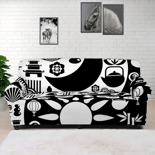 Black And White Japanese Yin Yang Print Sofa Cover