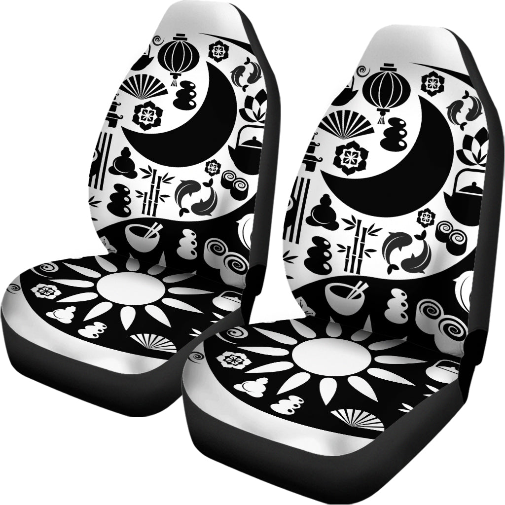 Black And White Japanese Yin Yang Print Universal Fit Car Seat Covers