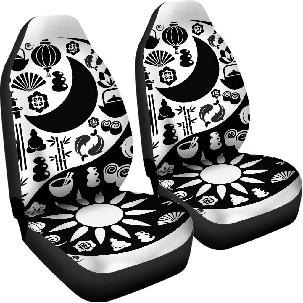 Black And White Japanese Yin Yang Print Universal Fit Car Seat Covers