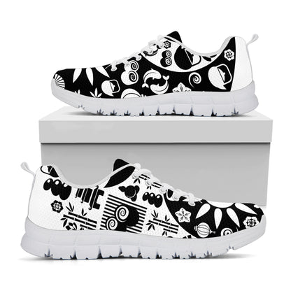 Black And White Japanese Yin Yang Print White Sneakers