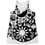 Black And White Japanese Yin Yang Print Women's Racerback Tank Top