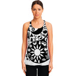 Black And White Japanese Yin Yang Print Women's Racerback Tank Top