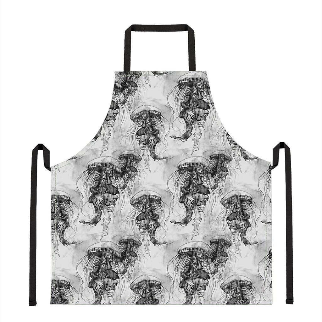 Black And White Jellyfish Pattern Print Apron