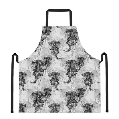 Black And White Jellyfish Pattern Print Apron