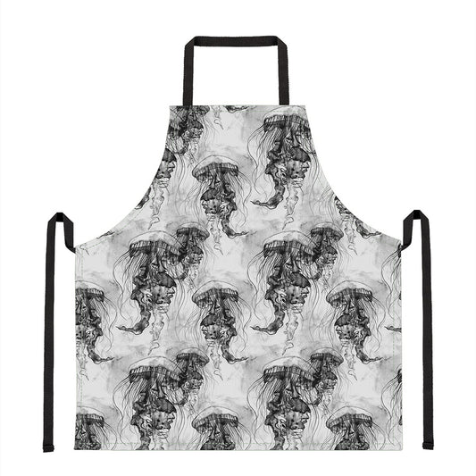 Black And White Jellyfish Pattern Print Apron