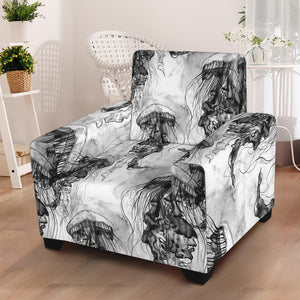 Black And White Jellyfish Pattern Print Armchair Slipcover