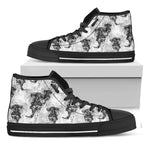 Black And White Jellyfish Pattern Print Black High Top Shoes