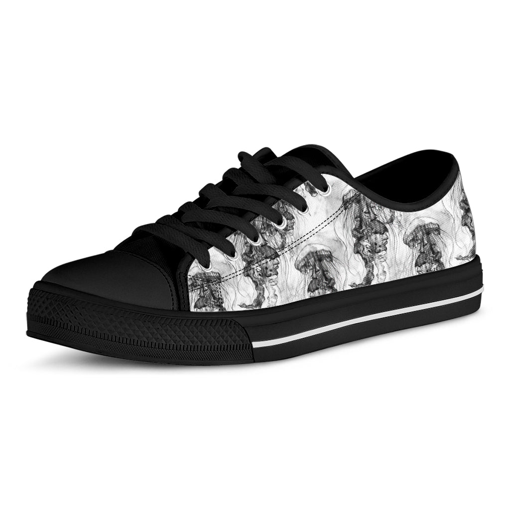 Black And White Jellyfish Pattern Print Black Low Top Shoes