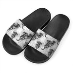 Black And White Jellyfish Pattern Print Black Slide Sandals