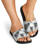 Black And White Jellyfish Pattern Print Black Slide Sandals