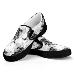 Black And White Jellyfish Pattern Print Black Slip On Shoes