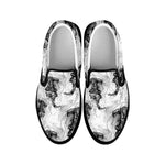 Black And White Jellyfish Pattern Print Black Slip On Shoes