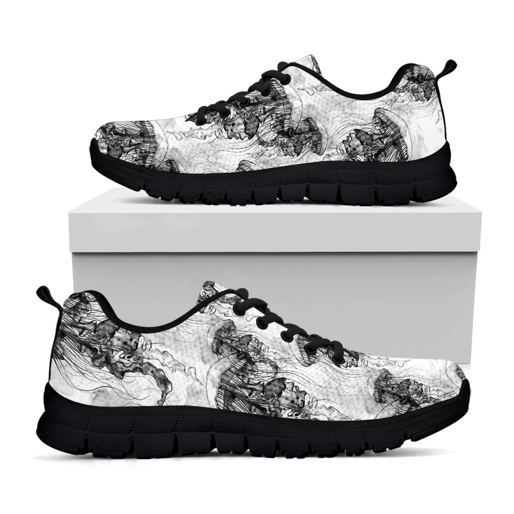 Black And White Jellyfish Pattern Print Black Sneakers