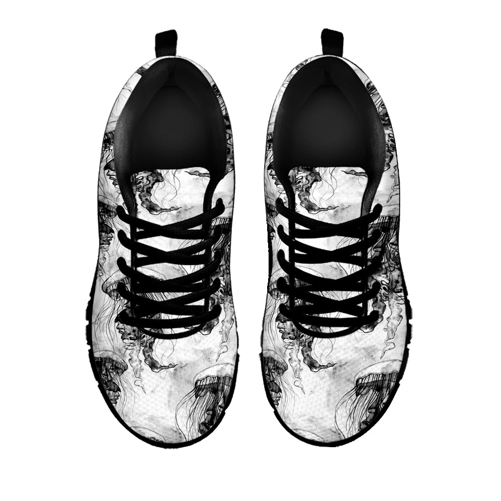 Black And White Jellyfish Pattern Print Black Sneakers