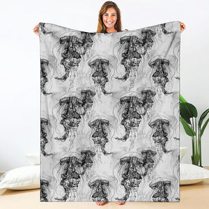 Black And White Jellyfish Pattern Print Blanket