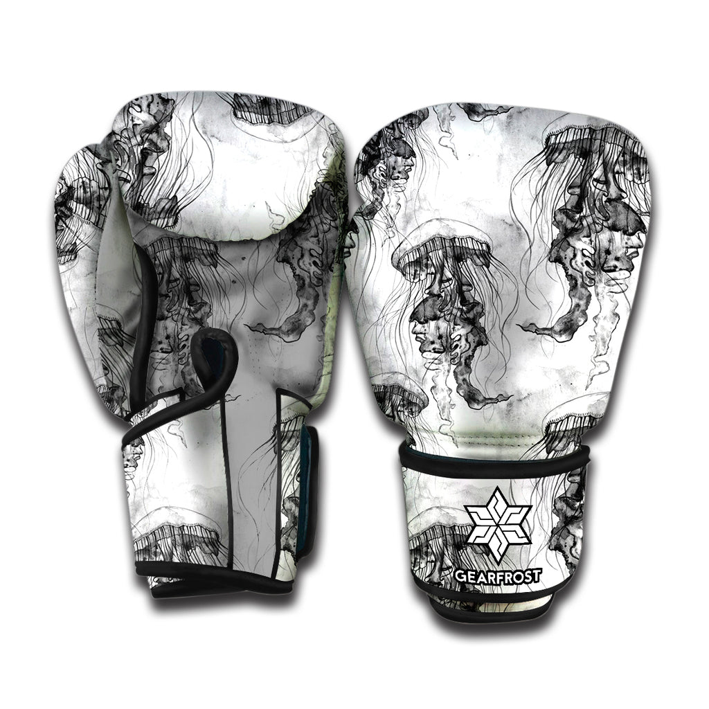 Black And White Jellyfish Pattern Print Boxing Gloves