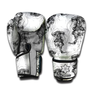 Black And White Jellyfish Pattern Print Boxing Gloves