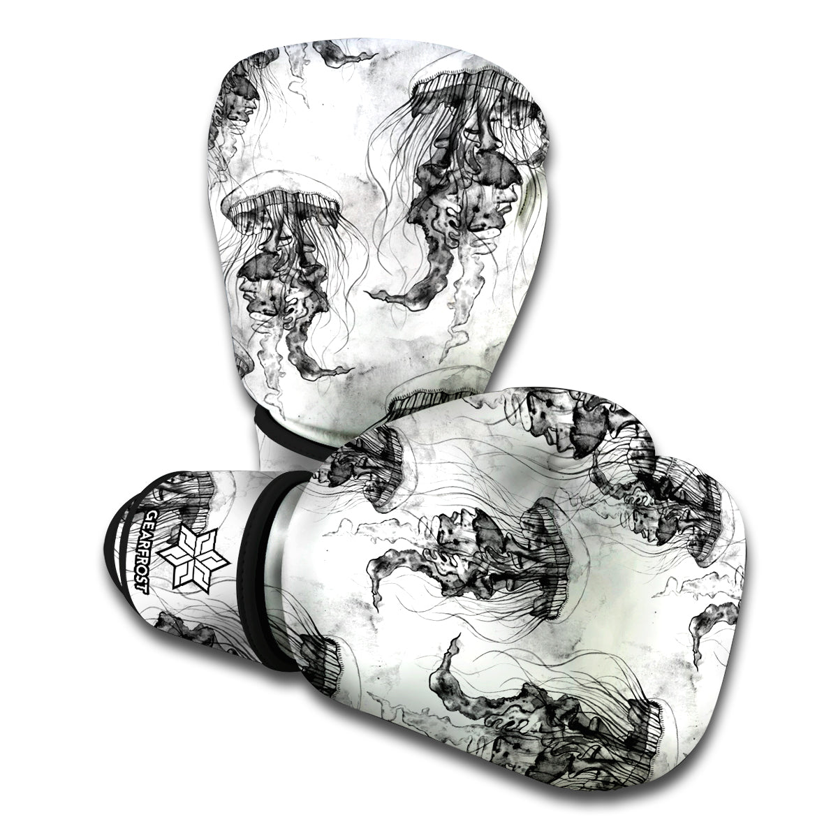 Black And White Jellyfish Pattern Print Boxing Gloves