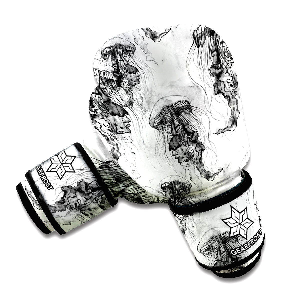 Black And White Jellyfish Pattern Print Boxing Gloves