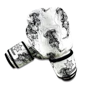 Black And White Jellyfish Pattern Print Boxing Gloves