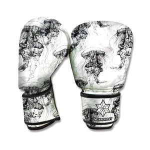 Black And White Jellyfish Pattern Print Boxing Gloves