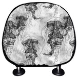 Black And White Jellyfish Pattern Print Car Headrest Covers