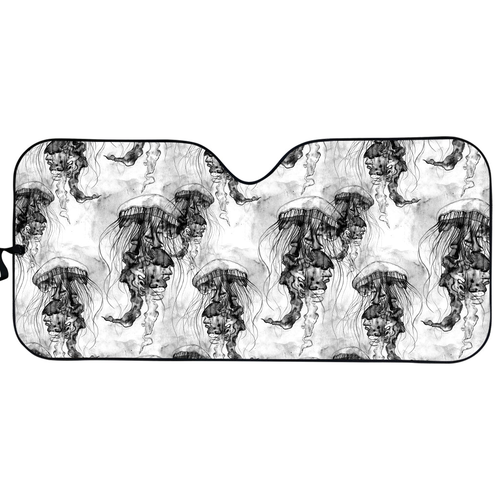 Black And White Jellyfish Pattern Print Car Sun Shade