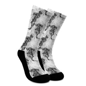 Black And White Jellyfish Pattern Print Crew Socks