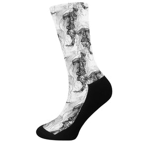 Black And White Jellyfish Pattern Print Crew Socks