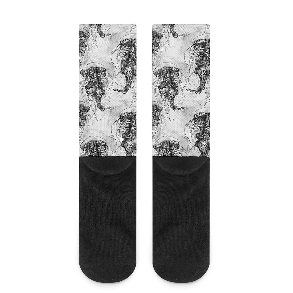 Black And White Jellyfish Pattern Print Crew Socks