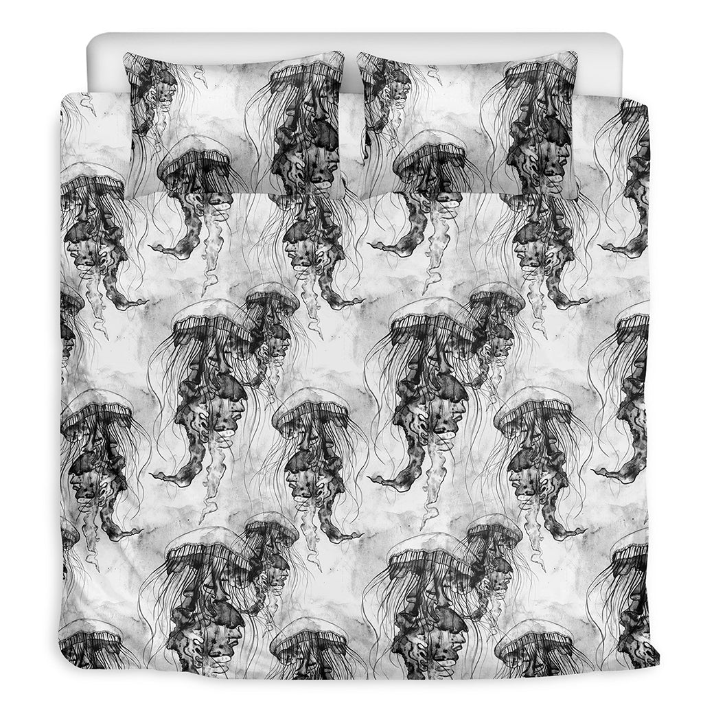 Black And White Jellyfish Pattern Print Duvet Cover Bedding Set