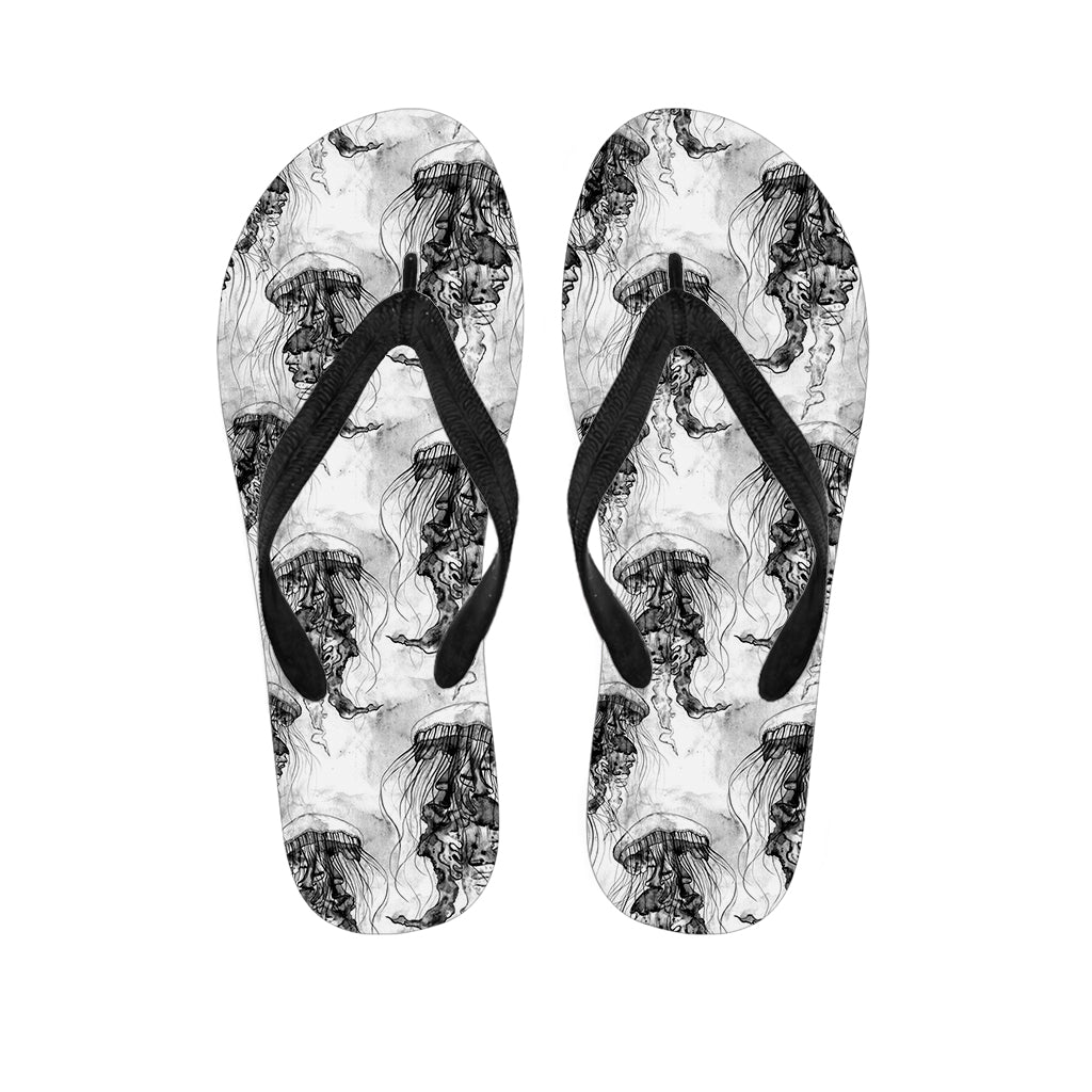 Black And White Jellyfish Pattern Print Flip Flops