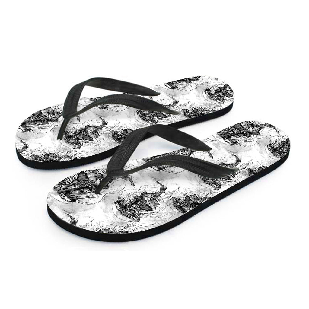 Black And White Jellyfish Pattern Print Flip Flops