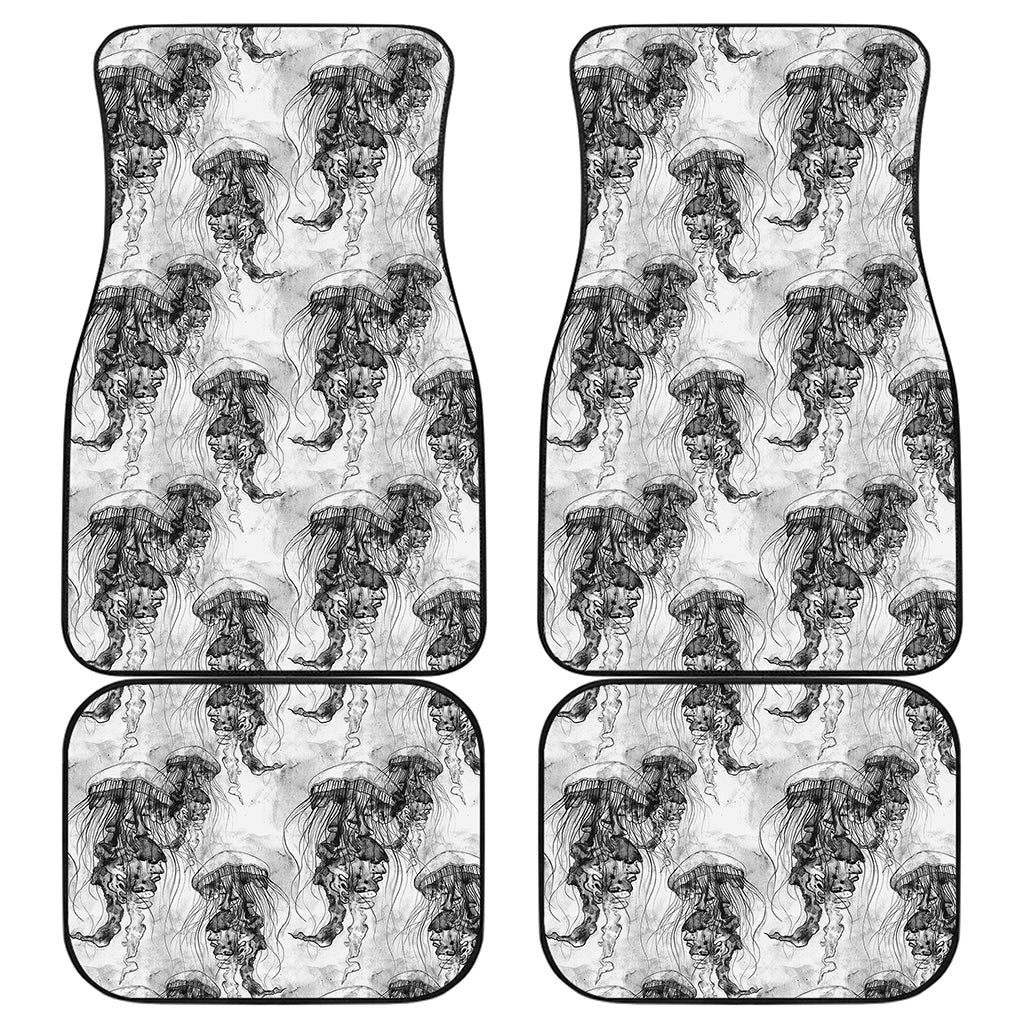 Black And White Jellyfish Pattern Print Front and Back Car Floor Mats